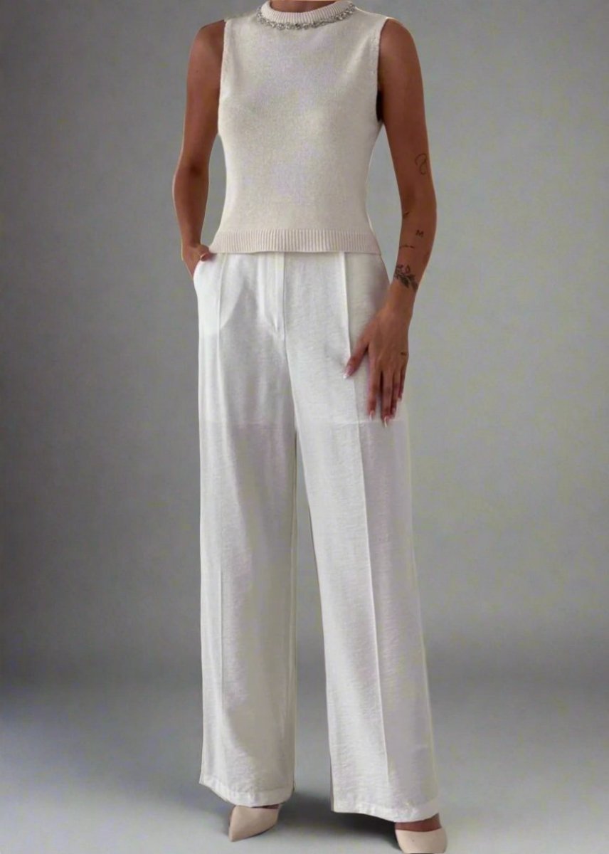 Gaiia High Neck Sleeveless Top With Embellishment - GAIIA